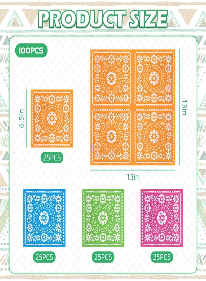 AimFun 100Pcs Fiesta Mexican Paper Napkins Cinco de Mayo Disposable Party Napkins 6.5 x 6.5 Inch Fiestas Loteria Papel Picado Dinner Napkins for Mexico Carnival Birthday Party Supplies Decorations - Image 2